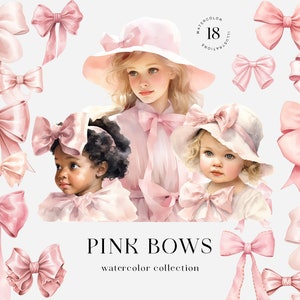 Watercolor Pink Bows Clipart: Victorian PNG Graphics (Digital Download)
