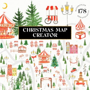 Aquarell Weihnachtskarte Ersteller. Aquarell Urlaub Clipart. Kunstdruck. Die Nordpol Karte. Lebkuchenhaus, Wochenendkarte & Papeterie