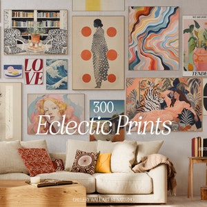 300 láminas eclécticas. Conjunto de pared de galería maximalista, decoración rosa, azul, rojo y amarillo, arte colorido, Matisse, Frida, Picasso. DESCARGA DIGITAL.