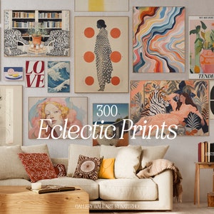 300 eclectische prenten. Maximalist Gallery Wall Set, Roze Blauw Rood Geel Decor, Kleurrijke Kunst, Matisse, Frida, Picasso, DIGITALE DOWNLOAD