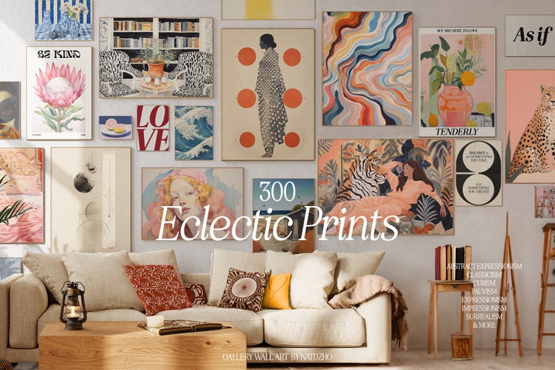300 Eclectic Prints. Maximalist Gallery Wall Set, Pink Blue Red Yellow Decor, Colorful Art, Matisse, Frida, Picasso, DIGITAL DOWNLOAD image 1