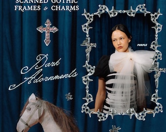 Scanned Gothic Frames and Charms, Silver Halloween PNG Set