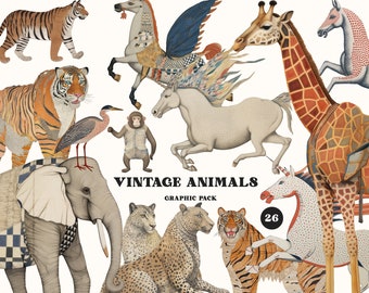 Vintage animals graphic pack. Vintage Illustrations, Antique, Wild Digital Ephemera PNG Clip Art, Junk Journal, Scrapbooking, Commercial Use