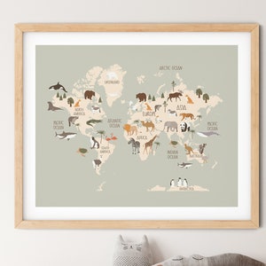 Die allererste. Ausgefallene Weltkarte ! Weltkarte, Tiere Weltkarte, Wandkunst, Kinderzimmer Druck, Kinderwandkunst, Lernposter
