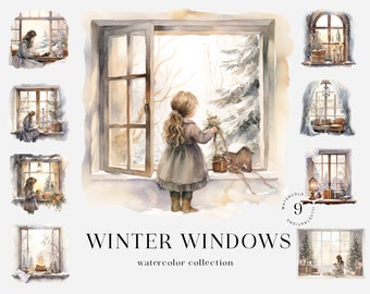 Watercolor Christmas clipart, victorian scene, winter clip art, cozy vintage art, winter illustration, christmas eve, winter graphics