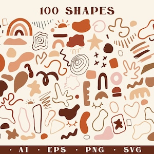 Imágenes prediseñadas de formas abstractas dibujadas a mano, elementos abstractos en colores tierra, formas vectoriales. Archivos SVG abstractos. Formas digitales DIY. Diseño moderno.