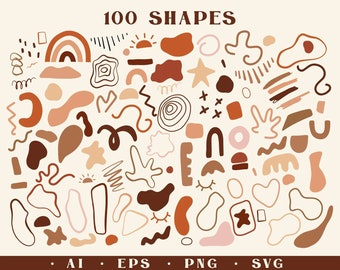 Earth Tone Abstract Shapes Clipart: Modern Design Elements (SVG, PNG)