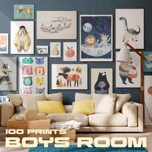 Arte de pared ecléctico para guardería: 100 impresiones para niños con animales adorables / Juego de galería de pared para niños / Paquete de pósteres imprimibles digitales