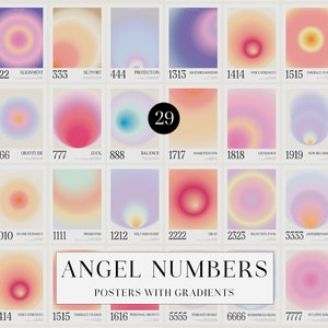 Colección de carteles de aura con números de ángeles: 29 diseños, arte de pared moderno: descarga instantánea