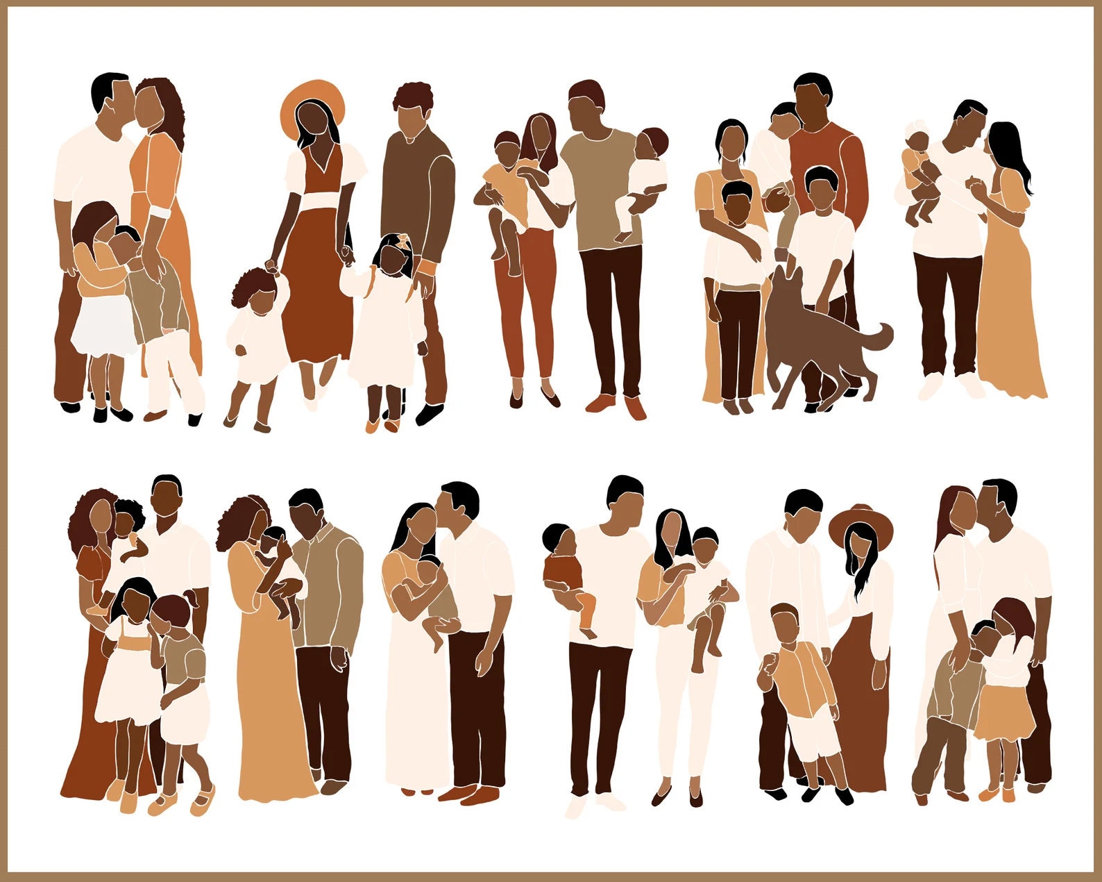 Abstract Family Clipart Dark Skin Tone Parents SVG Clipart Etsy