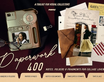 Vintage Paperwork Ephemera, Collage Kit, Scrapbook Clipart (Digital Download)