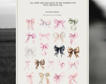 Watercolor Bow Clipart: Vintage Pastel Scrapbooking PNG (Digital Download)