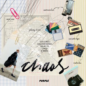 Perfecte chaos: retro-objecten, krabbels, pijlen en papierstructuren | Mixed media png-collagekit