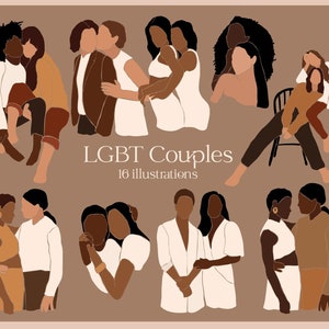 Girl Power, Paare, Feministin, LGBT abstrakte Kunst, weibliches Portrait Print. LGBT Familie Illustration. Lesbische Kunst, African American Women Art