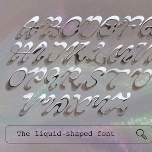 Fonte líquida - letras. Estética Mermaidcore. Fonte 3D Bubble com letras PNG. Balão metálico líquido cromado Y2K para logotipos e redes sociais.