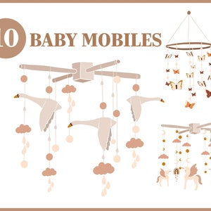 Clipart de bebê | Clipart de berçário | Clipart boho pastel | Ilustrações de móbiles de bebê | Brinquedos de bebê svg | Clipart de brinquedos | Ilustração de arco-íris | SVG