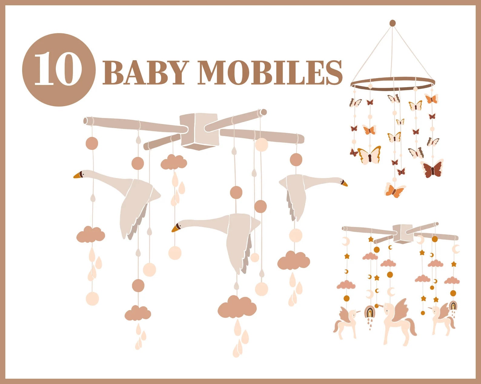 Baby Clipart Nursery Clipart Pastel Boho Clipart Baby Mobiles