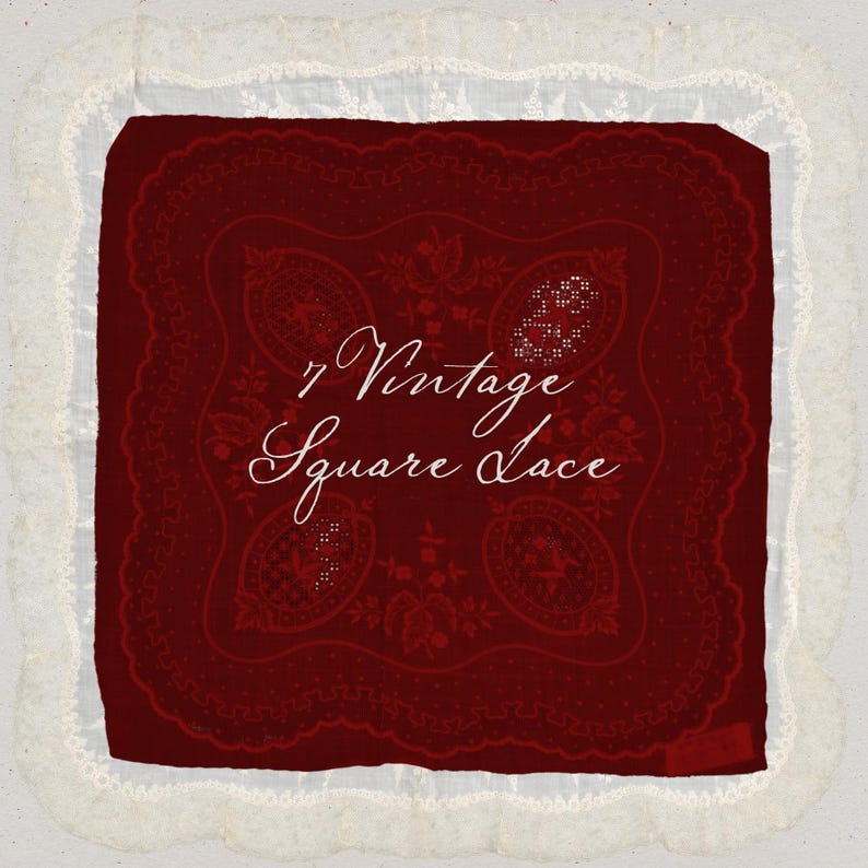 Vintage Square Lace PNG Set: Antique Handkerchief Clipart (Digital Download) image 4