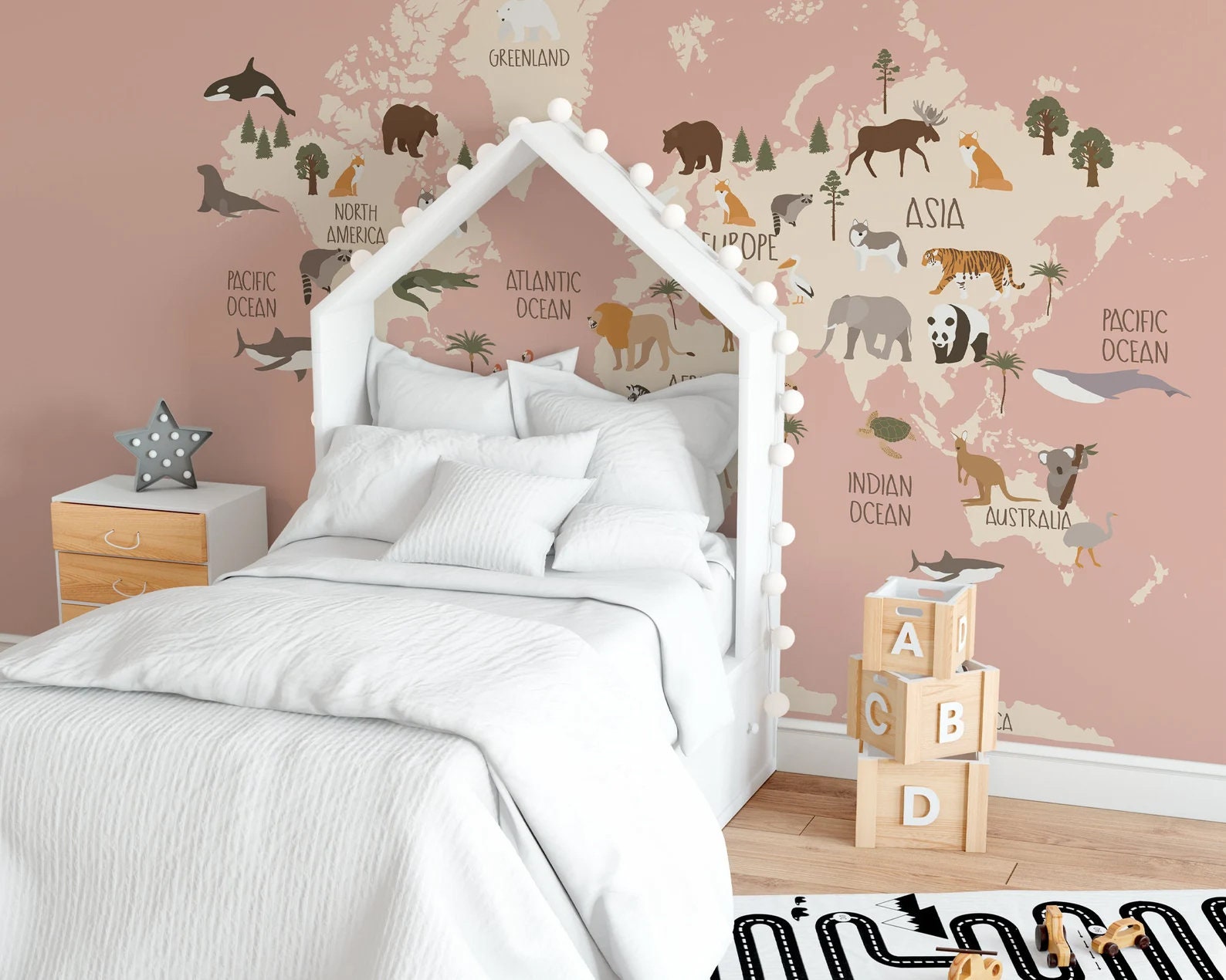 Kids World Map Digital Nursery Art Map of the World Animals Etsy