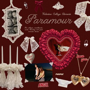 Paramour Lace Valentine Collage Kit, Lace Frames Velvet Hearts PNG
