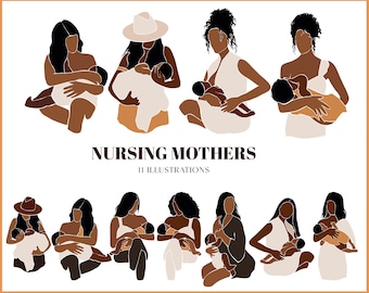Abstrakte Stillende Mutter Clipart - Mutter Clipart - schwarze Frau SVG - abstrakte Mutter SVG - SVG Clipart - Baby Clipart.