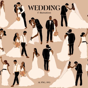 Abstrakte Hochzeit Menschen Braut und Bräutigam. Ehepaar Clipart. Hochzeit Frau Mann, Braut. Valentinspaar. Hochzeit Wandkunst Wohnkultur