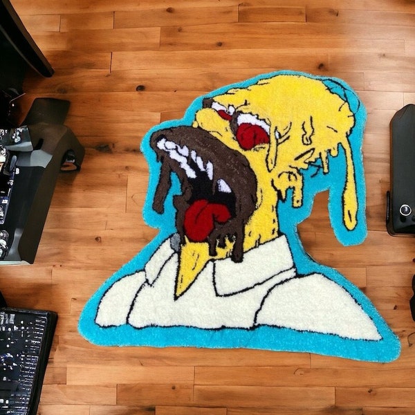 Handmade Psychedelic Homer Rug - Vibrant Custom Tufting Rug with Homer Simpson Design - Colorful Decorative Area Rug