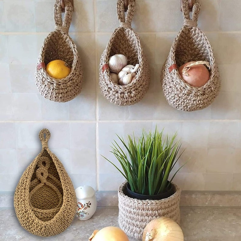 Jute Hanging Wall Baskets Rustic Kitchen Baskets Woven Etsy