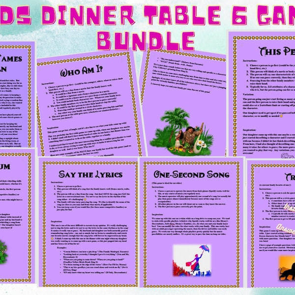 6 in 1 Kids Dinner-Table Game Bundle | Family Game | Road Trip Games | Dinner Table Games | Printable Games