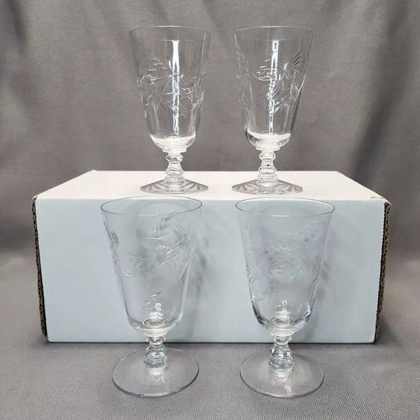 Vintage Cambridge Montrose Crystal Juice Glass Stemmed Cordials Set of 5 Glasses Crystal Aperitif Glasses Digestif Barware 5oz Floral Etched