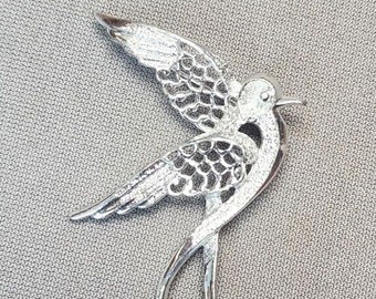 Vintage Sarah Coventry Bird Peace Dove Silver-tone Brooch Pin Textured w/ Filigree Wings Gift For Her Estate Costume Jewelry Vintage Brooch