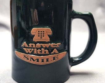 Vintage Frankoma Pottery Coffee Mug Electric Power Company Advertising "Answer With A Smile" Vintage Pottery Coffee Cup Frankoma Pottery