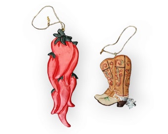 Kurt S. Adler Christmas Ornaments Resin Southwestern Red Hot Chili Peppers & Cowboy Boots Vintage Christmas Ornaments Western Holiday