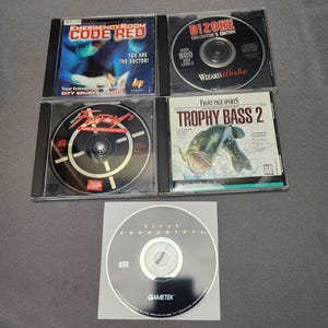 Vintage PC Games Lot of 5 Fury 3, D!Zone, Trophy Bass 2, Emergency Room Code Red, First Encounters Vintage Computer Games Gift For Him Gamer