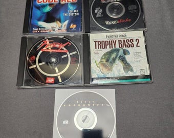 Vintage PC Games Lot of 5 Fury 3, D!Zone, Trophy Bass 2, Emergency Room Code Red, First Encounters Vintage Computer Games Gift For Him Gamer