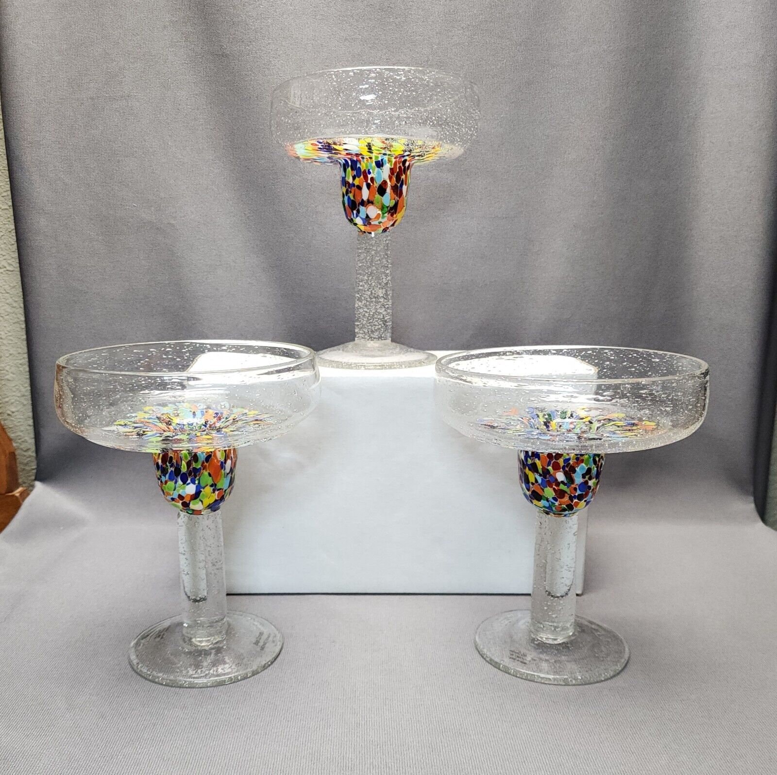 Baja Confetti Margarita Glasses Set Of 4 Cocktail Party Glasses Hand Blown