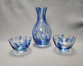 Vintage Tokkuri & Guinomi / Ochoko Sake Cups Murano Style Art Glass Hand Blown Sake Set Vintage Barware Mouth Blown Japanese Sakura Wine Set