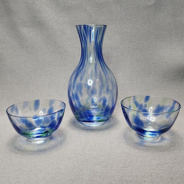 Vintage Tokkuri & Guinomi / Ochoko Sake Cups Murano Style Art Glass Hand Blown Sake Set Vintage Barware Mouth Blown Japanese Sakura Wine Set