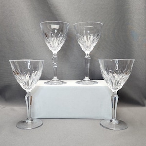 Vintage Josair Edith Pattern Crystal Large Claret Wine Glass Goblets Set of 4 Glasses Signed Vintage Crystal Wine Glass Dining Drinkware