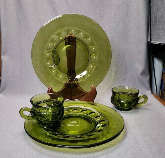 Vintage Snack Plates & Cups Indiana Glass King's Crown Thumbprint