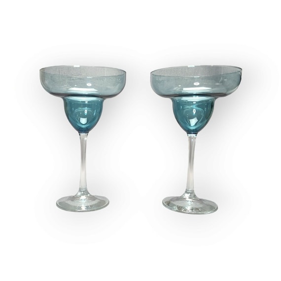 Vintage Aqua Teal Blue Margarita Glasses 12 Oz Vintage Turquoise Wine Glass  Party Barware Set of 2 Vintage Margarita Glass Blue Glasses 