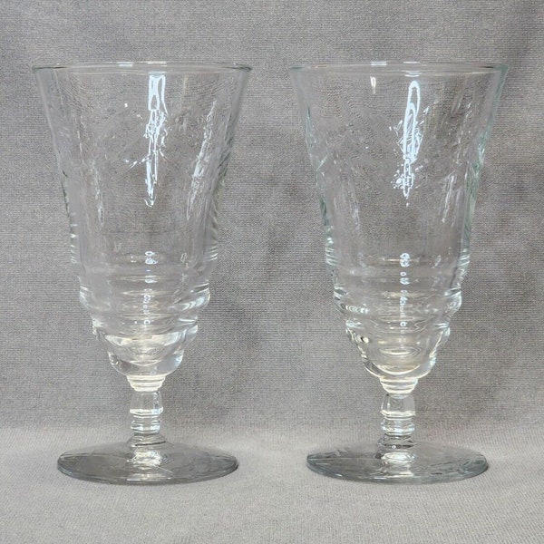 Vintage Libbey Rock Sharpe Arctic Rose Wine Water Goblets Iced Tea Glass Set of 2 Wine Glasses Vintage Barware Toasting Glasses Mid-Century