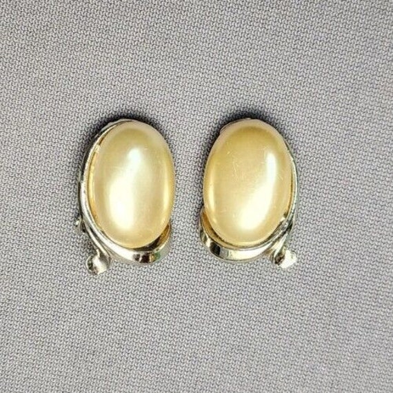 Vintage Faux Pearl Silver-tone Stud Clip-on Earri… - image 5