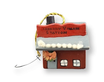 Kurt S. Adler Cranberry Station Wooden Holiday Village House Christmas Tree Ornament