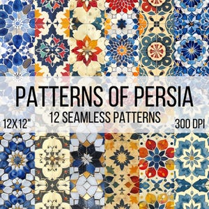 PATTERNS OF PERSIA Papier cyfrowy | Pakiet bezszwowych wzorów | 12 geometrycznych wzorów inspirowanych Iranem | Materiały do scrapbookingu i dziennika śmieci