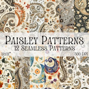 PAISLEY PATTERNS Digital Paper | 12 Free-Spirited Vintage Paisley Designs | Whimsical Boho Seamless Paper Files | Crafting + Scrapbooking