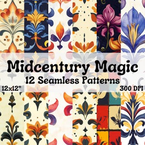 Carta digitale MIDCENTURY MAGIC / 12 materiali per l'artigianato Atomic Age Fleur-de-Lys / Confezione di modelli senza soluzione di continuità / Disegni di diari retrò vintage