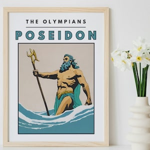 Arte mural de Posidonia / Dioses griegos retro / Póster imprimible / Impresión de mitología vintage / Arte mural único / Decoración del hogar DIY / Descarga instantánea fácil