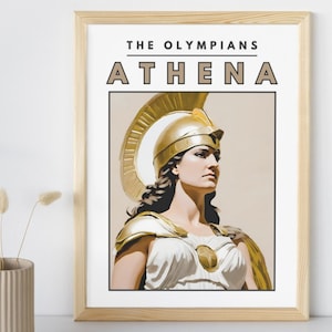 Arte mural de Atenea / Dioses griegos retro / Póster imprimible / Impresión de mitología vintage / Arte mural único / Decoración del hogar DIY / Descarga instantánea fácil
