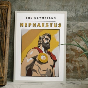 Arte mural de Hefesto / Dioses griegos retro / Póster imprimible / Impresión de mitología vintage / Arte mural único / Decoración del hogar DIY / Descarga instantánea